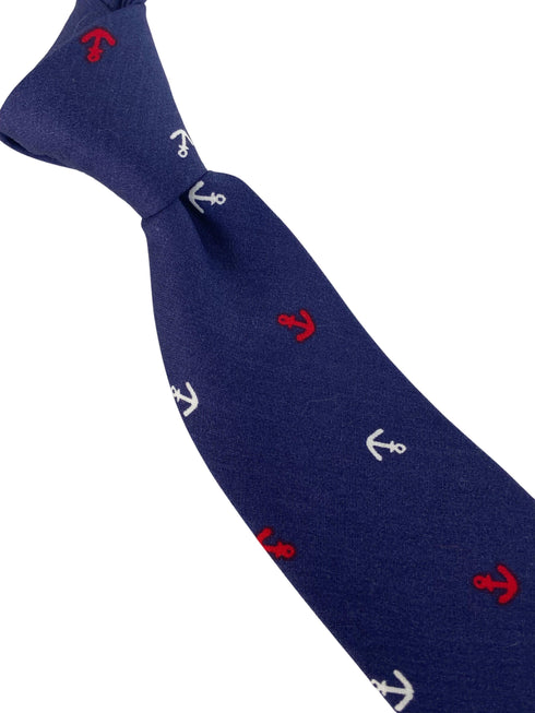 navy cotton tie with  nautical anchor design